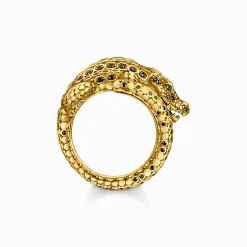 Women THOMAS SABO Rings|18-Carat Gold-Plating - 925 Silver-Yellow-gold plated ring with crocodile in 3D-Design