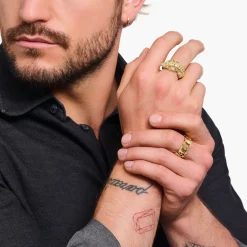 Women THOMAS SABO Rings|18-Carat Gold-Plating - 925 Silver-Yellow-gold plated ring with crocodile in 3D-Design