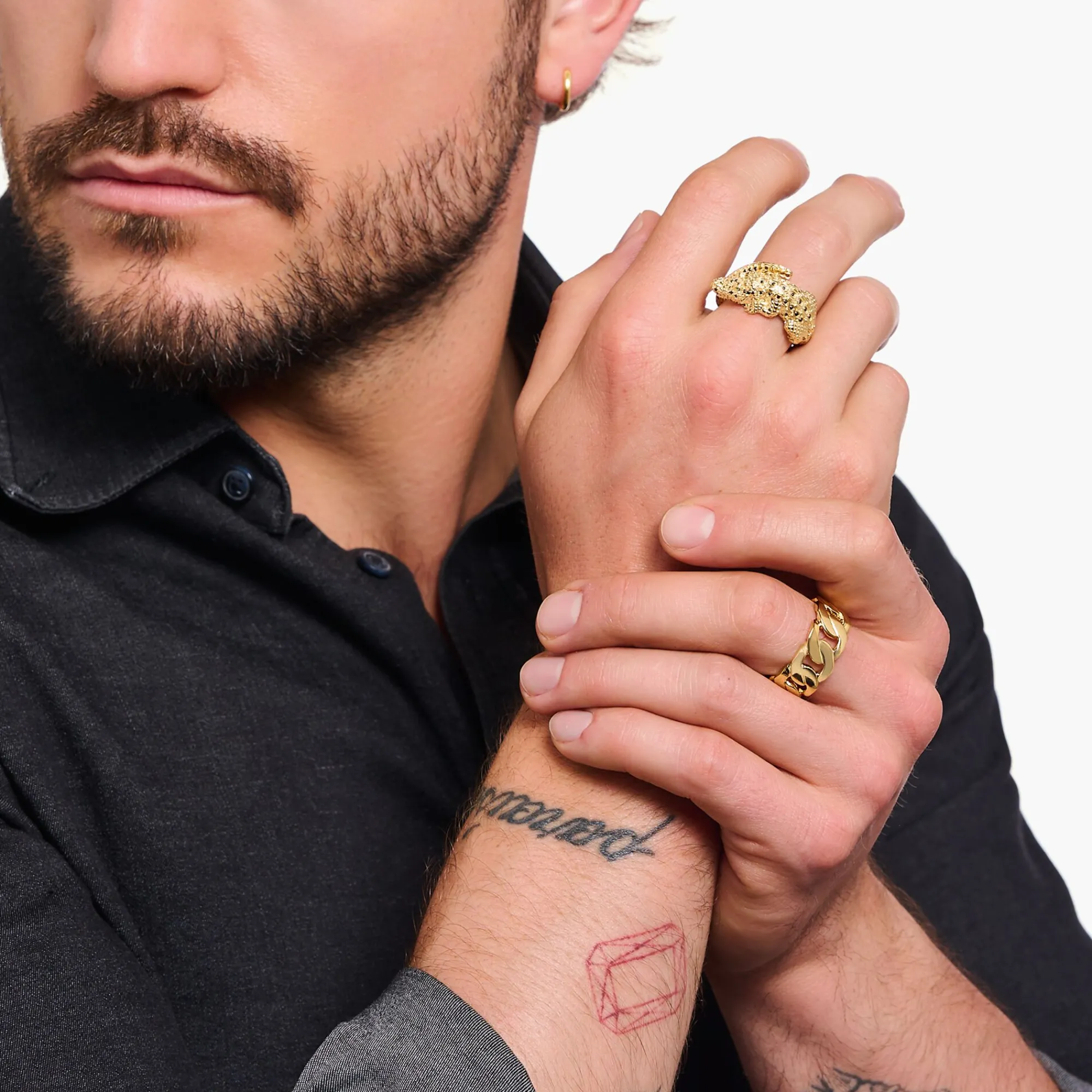 Women THOMAS SABO Rings|18-Carat Gold-Plating - 925 Silver-Yellow-gold plated ring with crocodile in 3D-Design