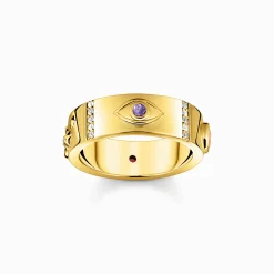 Women THOMAS SABO Rings|18-Carat Gold-Plating - 925 Silver-Yellow-gold plated ring with various cosmic motifs and stones