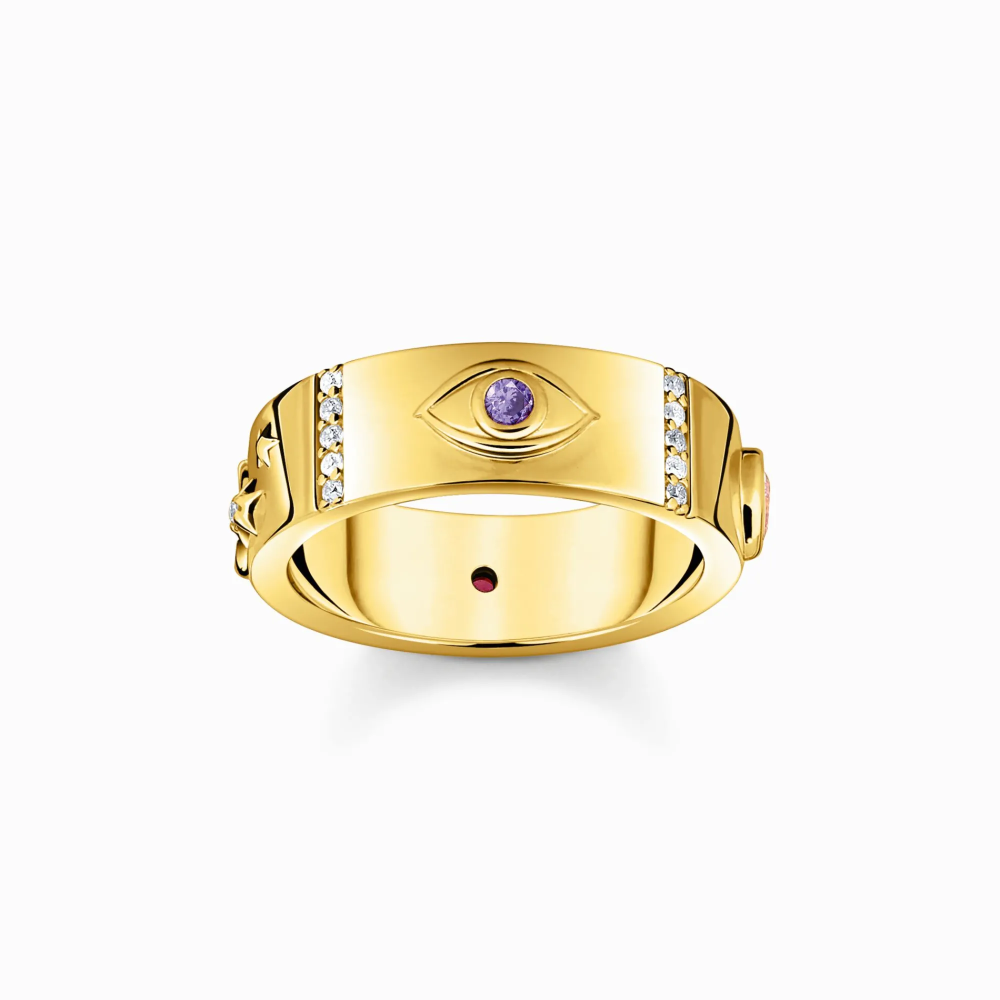 Women THOMAS SABO Rings|18-Carat Gold-Plating - 925 Silver-Yellow-gold plated ring with various cosmic motifs and stones