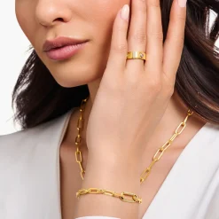 Women THOMAS SABO Rings|18-Carat Gold-Plating - 925 Silver-Yellow-gold plated ring with various cosmic motifs and stones