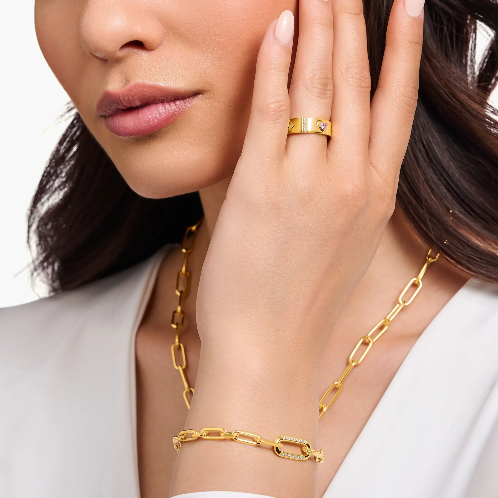 Women THOMAS SABO Rings|18-Carat Gold-Plating - 925 Silver-Yellow-gold plated ring with various cosmic motifs and stones