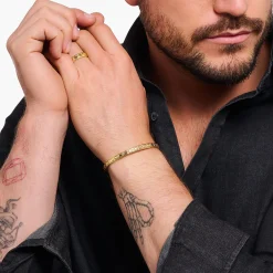 Women THOMAS SABO Bangles|18-Carat Gold-Plating - 925 Silver-Yellow-gold plated slim bangle with crocodile detailing