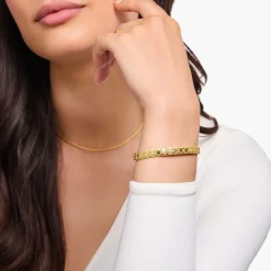 Women THOMAS SABO Bangles|18-Carat Gold-Plating - 925 Silver-Yellow-gold wide bangle with crocodile detailing