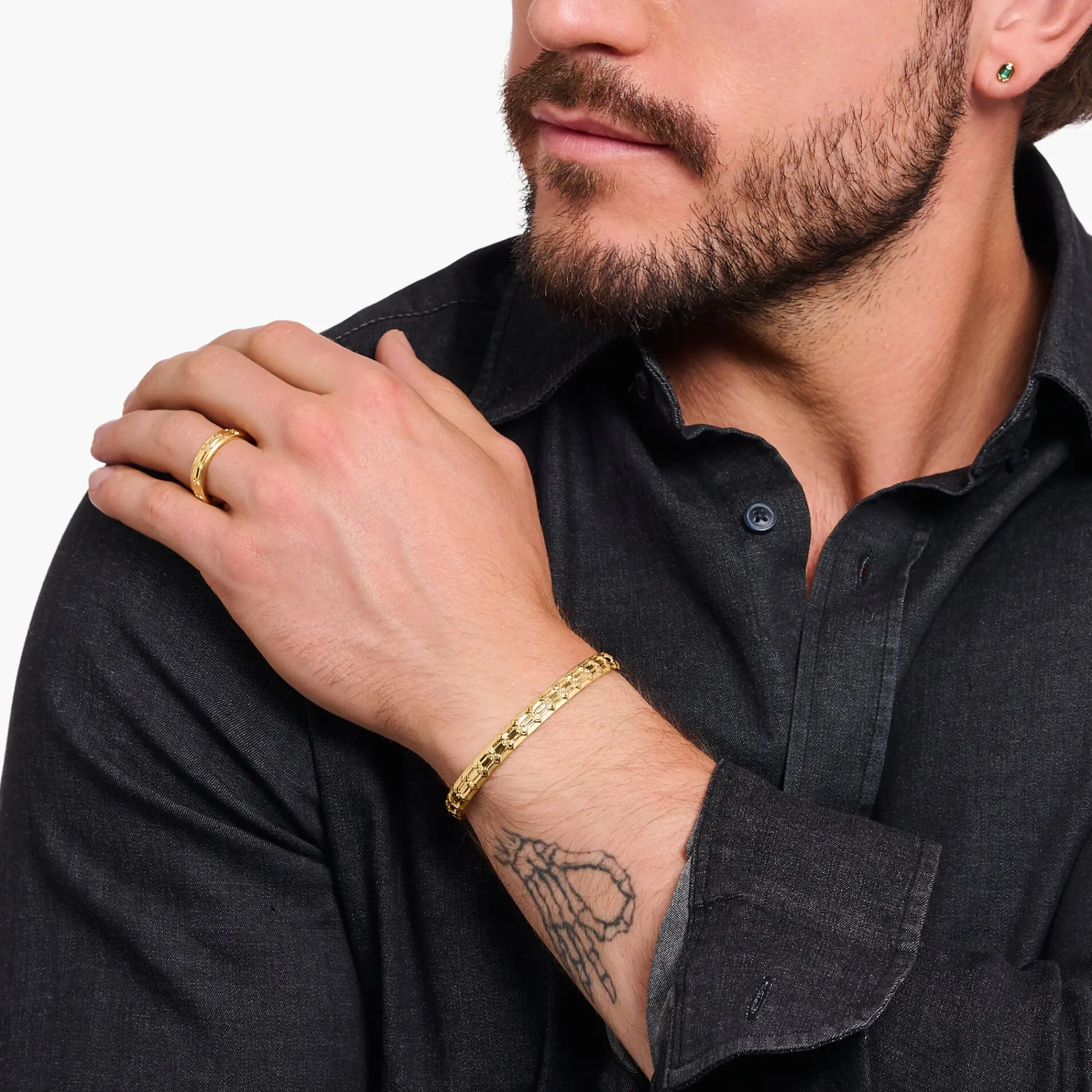 Women THOMAS SABO Bangles|18-Carat Gold-Plating - 925 Silver-Yellow-gold wide bangle with crocodile detailing